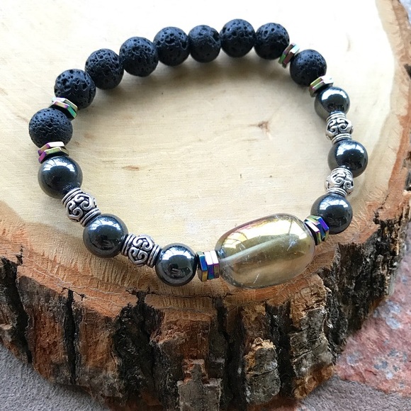 Genuine Titanium aura crystal lava rock bracelet - Picture 4 of 8